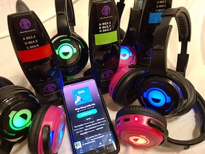 Silent disco headphones & equipment setup